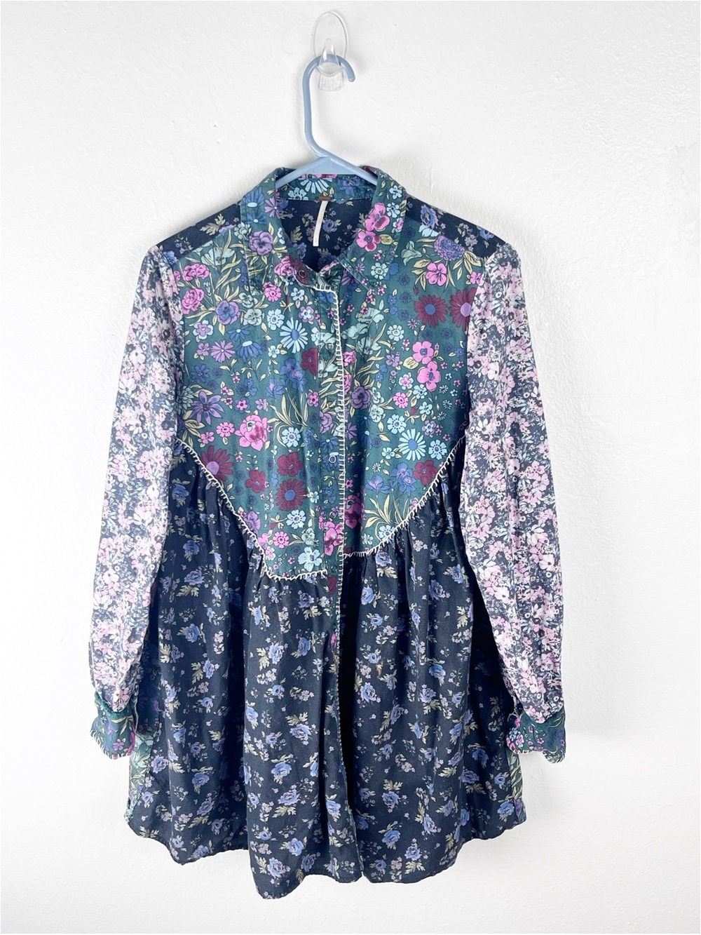FREE PEOPLE My Time Floral Snap Buttons Pockets Shirtdress Size Small Boho